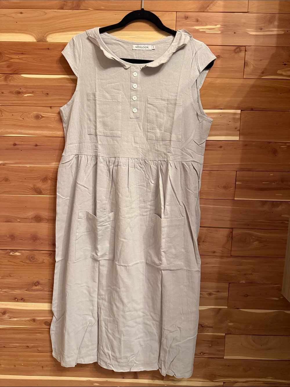 MISSLOOK Dive Gray Sleeveless Button-Front Midi Dress with Pockets